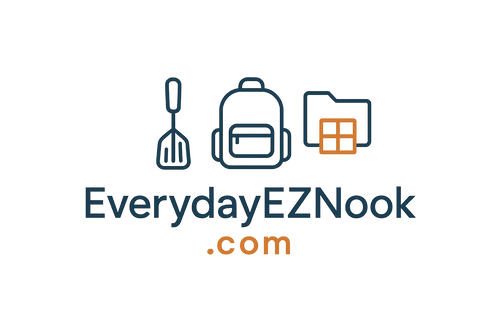 i have created an online shopping website by the name everydayeznook.com. it will sell products to make your everyday life easy like kitchen products, edc products, travel and organization product. the logo should have symbols of daily essentials items, travel and organization products. the logo should be minimal